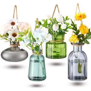 4 Pcs Stained Glass Hanging Vases Hanging Glass Planters Small Plant Terrarium Pot Containers with Rope for Garden Home Indoor Outdoor Decor, 4 Styles (Artsy)
