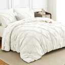 HIMEET Pintuck Bed in a Bag, 7 Pieces Full Size Comforter Set Ivory, Luxury Pinch Pleat Bed in a Bag, Soft All Season Bedding Sets with Comforter, Flat Sheet, Fitted Sheet and Pillowcases & Shams