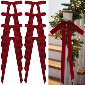 24 Pcs Velvet Bows for Christmas Tree Vintage Ribbon Bows for Crafts Garland Home Coquette Wedding Birthday Decor(9 x 13 Inch,Width of 1 1/2",Dark Red)