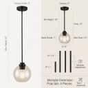 Pendant Light 7 Inch Modern Hanging Fixture with Clear Glass Globe & Matte Black Finish, Adjustable Iron Rods & Sloped Ceiling Compatible for Kitchen Island Dining Room Bedroom Hallway, 2 Pack