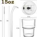 15oz Tumbler Water Glass Cups with Straw and Lid, Reusable Iced Coffee Cups,Sealed Carry-On Glass Tumbler for Travel Party and Outdoor(2PCS)