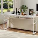 HOOBRO Overbed Table with Wheels, Rolling Table with Outlets & Light Strip for Queen Bed, Mobile Bed Desk & Drawer and Adjustable Height, Giant Computer Desk for Living Room, White WW180UDDN01