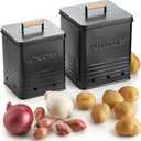 Beautiful Potato and Onion Storage Container Set - Perfectly Sized Spacious Canisters For Your Kitchen Counter Or Pantry - Quality Food Safe Metal Bins Keep Your Produce/Vegetables Fresh Longer (Black)