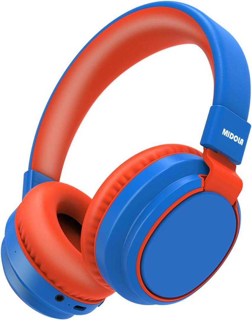 MIDOLA Kids Headphones Wireless Bluetooth 5.4 68H Play Time Volume Limit 85/94dB Over-Ear Foldable Headset, Type-C Fast Charging, with Wired Aux Mic for Toddler Boy Girl Pad Tablet Blue