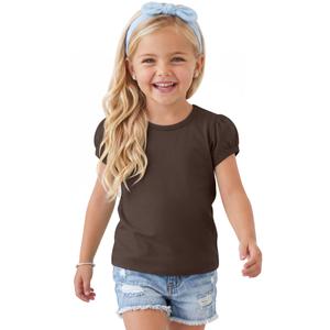 Halfchet Toddler Girls' Puff Sleeve Tops, Dark Brown, 2T