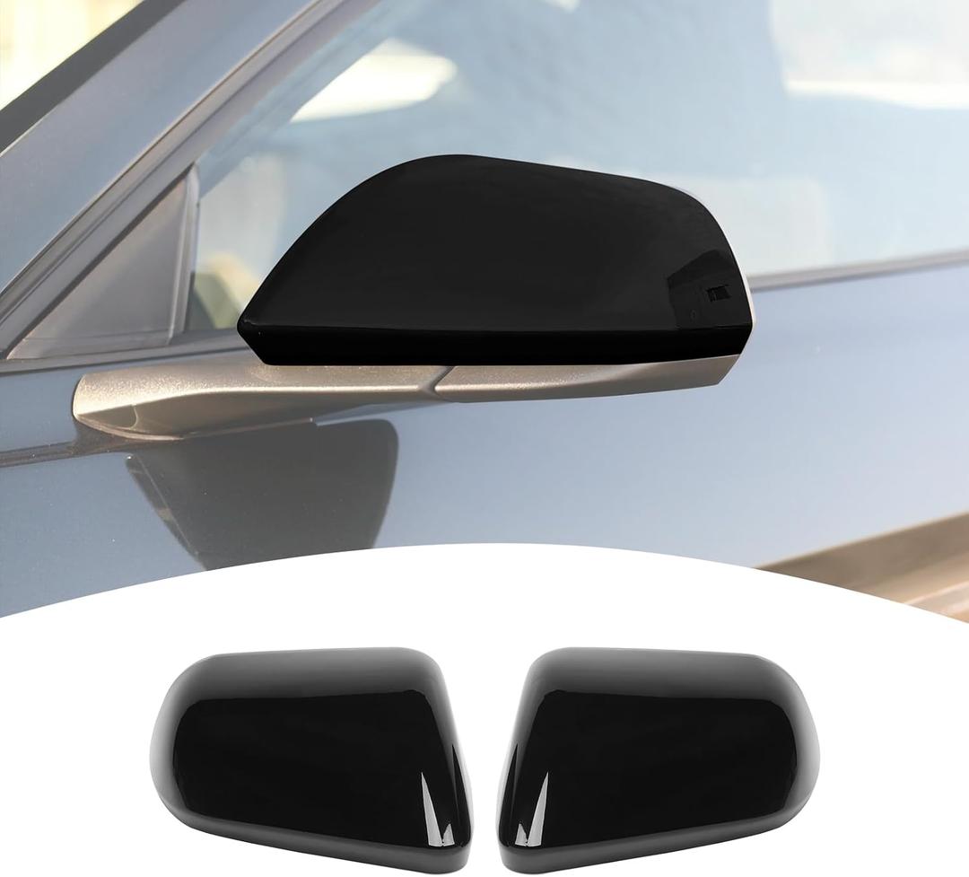 Side Mirror Cover Caps for Ford Mustang 2015+, Black ABS Rearview Mirror Trim, Gloss Black Exterior Upgrade, Peel & Stick Installation (2PCS)  Not for Mirrors with Turn Signals