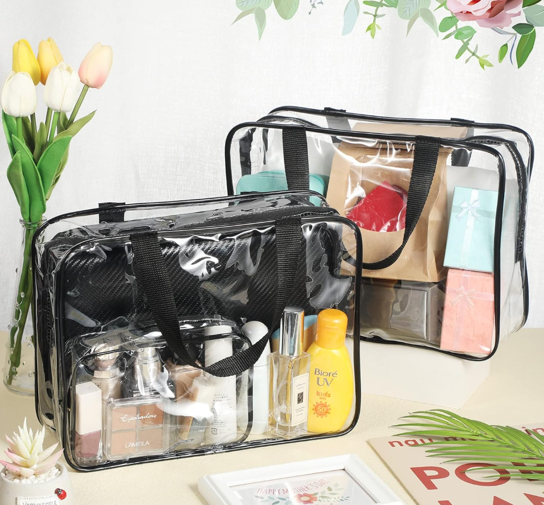 Reginary 7 Pack Large Clear Toiletry Cosmetic Makeup Bag with Zipper and Handle Travel Tote Pouch PVC Plastic Toy Storage Organizer