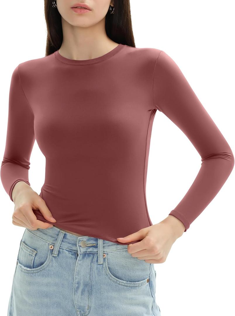 Women's Long Sleeve Shirts Crew Neck Slim Fit Going Out Tops Basic Tees Barely There Collection (M)