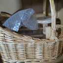Wicker Flower Girl Basket with Handle Vintage Wicker Baby Carriage for Baby Shower Decorative Woven Rattan Stroller Shaped Flower Basket for Wedding Floral Arrangement
