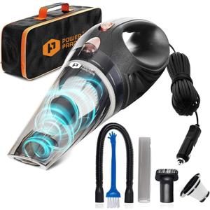 THISWORX Car Vacuum Cleaner - Portable, High Power, Handheld Vacuums w/ 3 Attachments, 16 Ft Cord & Bag - 12v, Auto Accessories Kit for Interior Detailing - Black