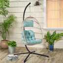 Yangming Hanging Egg Swing Chair with Stand and Weather Cover, Foldable for Indoor Outdoor, Wicker Rattan Basket with Cushion for Bedroom, Patio, Porch
