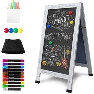 SELEAD Magnetic A-Frame Chalkboard Signs Rustic White Frame - 40" x 20" Large Outdoor Sandwich Board Double Sided Sidewalk Easel Pizarra for Business, Wedding