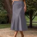 Women's Satin Midi Skirt A Line Silk Long Skirt (Gray, L)