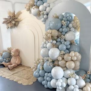 Dusty Blue White Sand Balloon Arch Garland Kit 141pcs Slate Fog Baby Blue Sand White Beige Cream Balloons for Boy Girl Birthday Bear Theme Baby Shower Gender Reveal Bridal Wedding Party Decorations