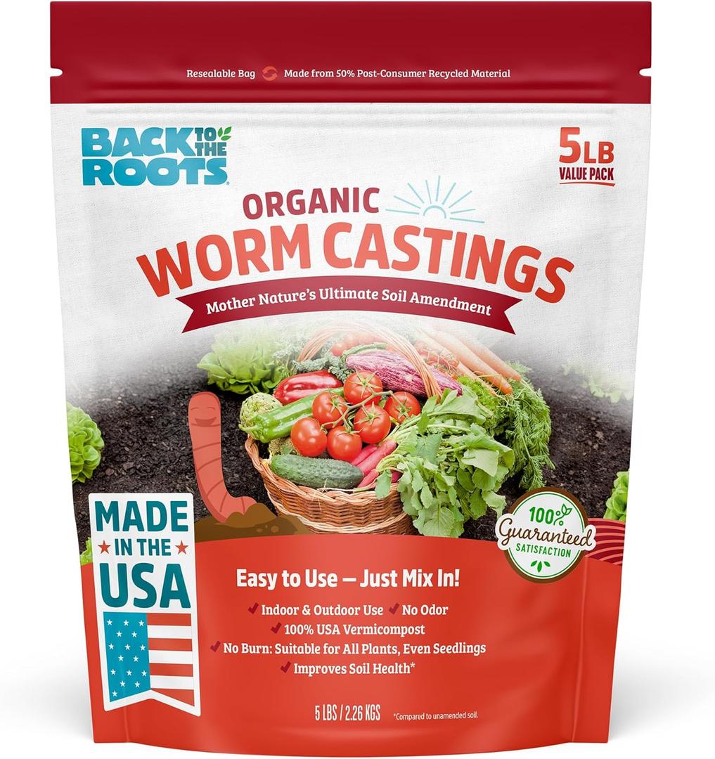 Back to The Roots Organic Worm Castings for Plants, Natural Fertilizer and Soil Enhancer for Gardening, Made in The USA, 5lb