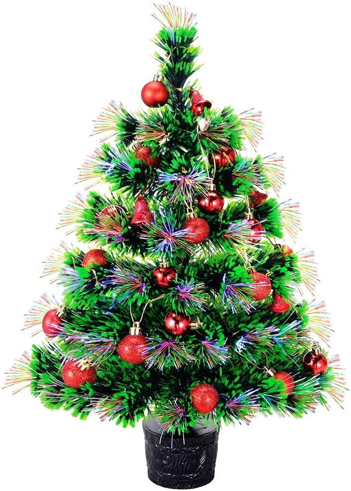 22'' Pre-lit Fiber Optic Desktop Christmas Tree Mini Artificial Tabletop Xmas Tree Multicolor Lighted with Solid Base, Balls