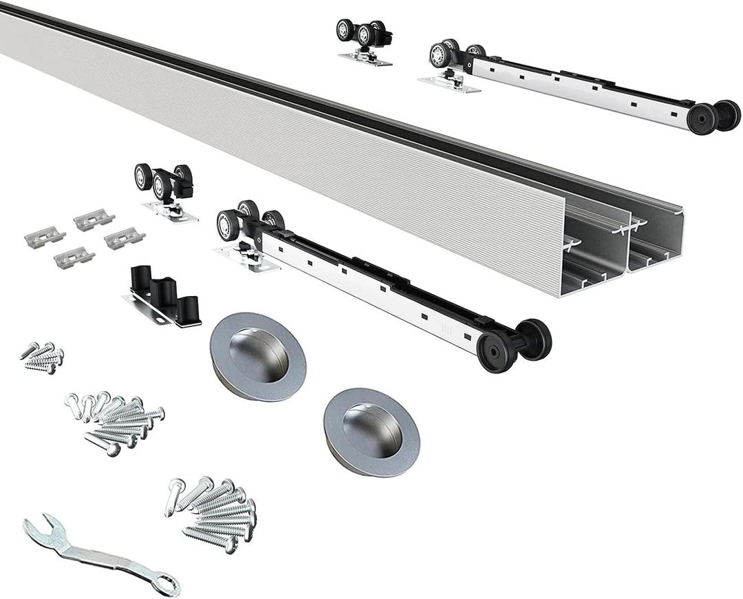 JUBEST 4FT/48 Heavy Duty Bypass Door Hardware with Soft Close Mechanism, Sliding Closet Door Hardware Set for 2 Door System, Smoothly and Quietly, Fit Door Thickness 1 3/8" or 1 3/4", Easy to Install