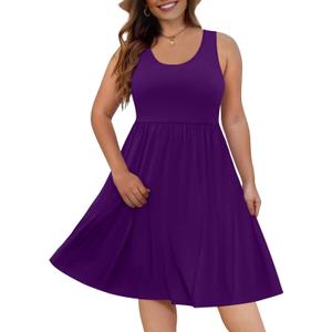 DB MOON Womens 2025 Plus Size Tank Dresses Sleeveless Knee Length Sundress with Pockets (XX-Large, 01 Purple)
