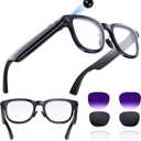 AI Smart Glasses with 4K Camera, 8MPW Anti-Shake Bluetooth Camera Glasses for Women Men, 1080P Video Recording Dual Mic Noise Reduction, Real Time Translation, Voice Assistant for Travel (3 lenses)