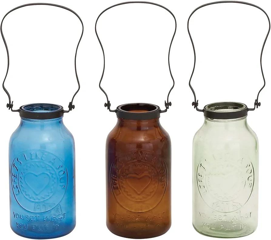 Benzara The Stylish Glass Metal Bottle Assorted, Set of 3