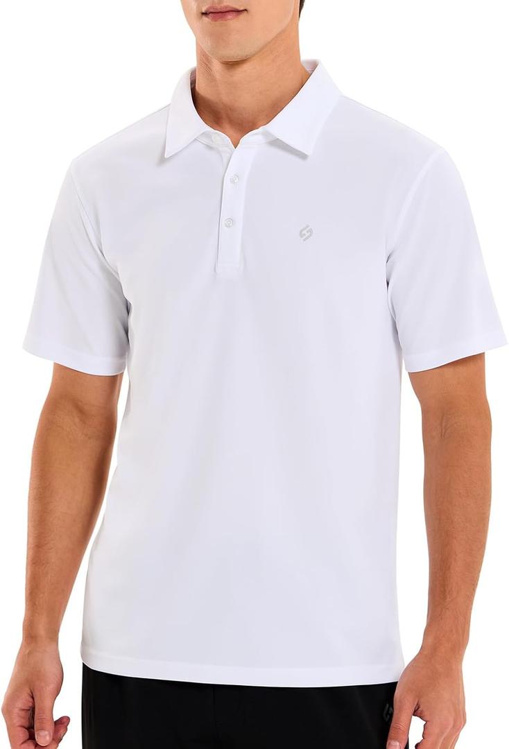 HODOSPORTS Mens Golf Polo Shirts Short Sleeve Casual Dry Fit Designed Collared Golf Shirts for Men White (White, XL)