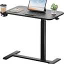 GTPLAYER Small Standing Desk with Hidden Wheels, Pneumatic Mobile Rolling Laptop Desk, Adjustable Height Overbed Bedside Table Computer Workstation for Home Office (28" W x 16" D, Black)