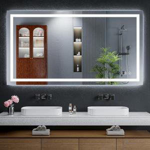 55"x30" LED Bathroom Mirror with Lights, Backlit + Front Lit with CRI>90, Lighted Mirror for Bathroom, Anti-Fog, Dimmable Brightness, 3 Colors, Memory Function, Shatterproof Tempered Glass