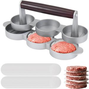 Mini Burger Press Small Meat Patty Maker with 200 Patty Papers Round Shape Press Patty Maker for Mini Hamburger, Barbecue, Picnic, Camping, Three 2.56-inch molds (3 Slots+200 Patty Papers)