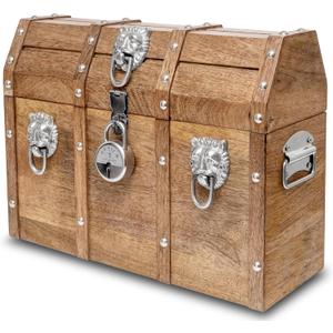 Handmade Pirate Treasure Chest with Lock and Keys - 16 x 12 Inch Vintage Wooden Storage Trunk with Hinged Lid - Antique Storage Decorative Box Made of Strong and Durable Mango Wood (Brown)