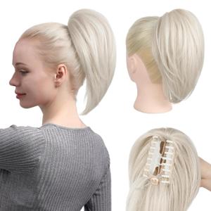 Ponytail Extension, 10" Short Claw Clip in Ponytail Hair Extensions Messy Bun Hair Piece Natural Soft Synthetic Straight Pony Tail Hair Pieces for Women - Platinum Blonde