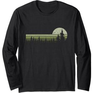 Trees Wildlife Nature Vintage Forest Long Sleeve T-Shirt (XL, Black)