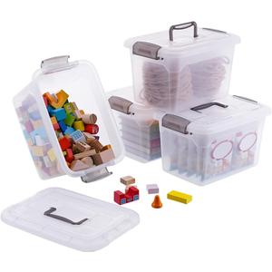 Citylife 4 Packs 6 QT Storage Bins with Lids Clear Plastic Bins with Grey Handle Stackable Storage Containers for Organizing