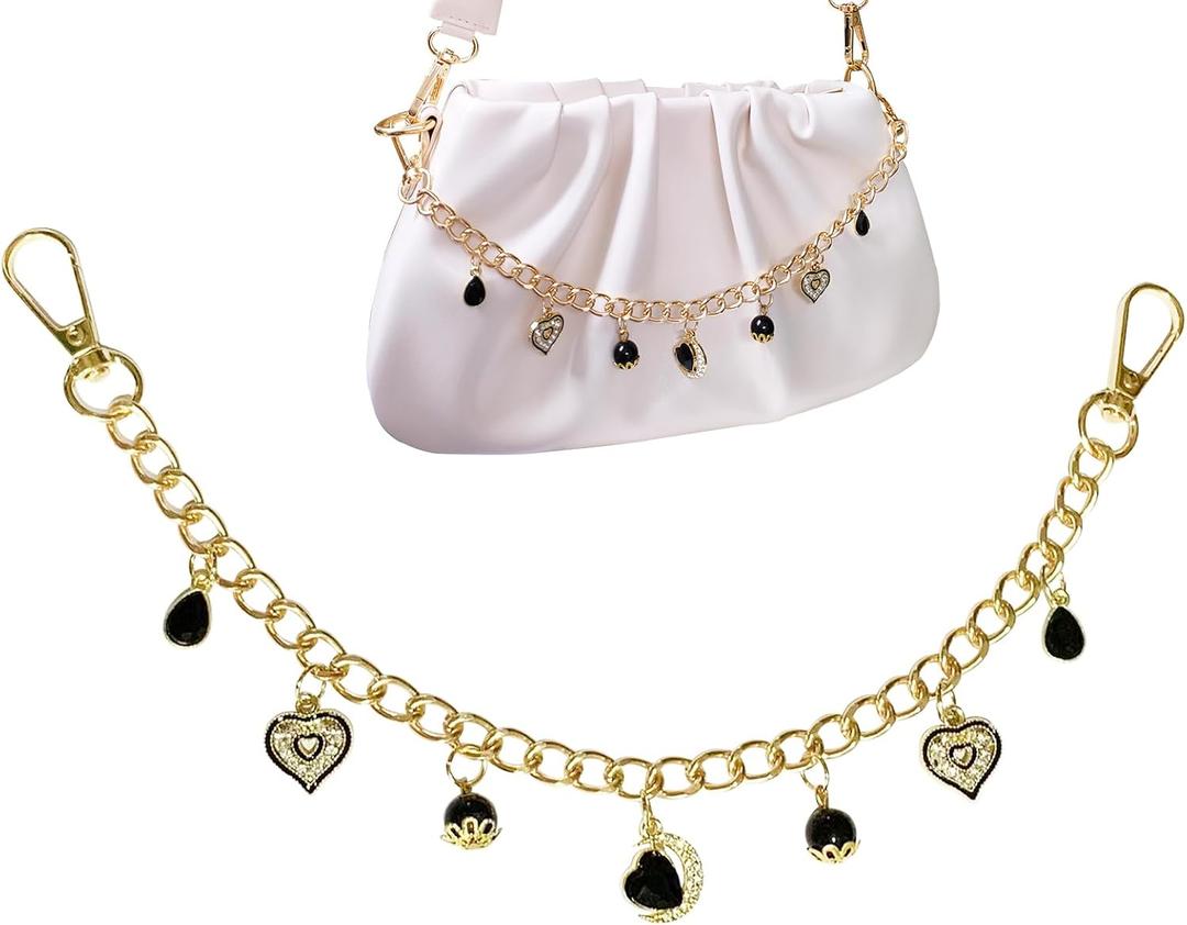 Purse CharmsHeart Black Zircon Bag Charms for Handbags Purse Keychain Bag Charm Chain Keychains for Women