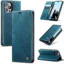 for iPhone 14 Pro Max Case, Flip Wallet Leather Case with Card Holder Magnetic Closure Shockproof Kickstand Protective Phone Cases Cover for iPhone 14 Pro Max, Blue-Green