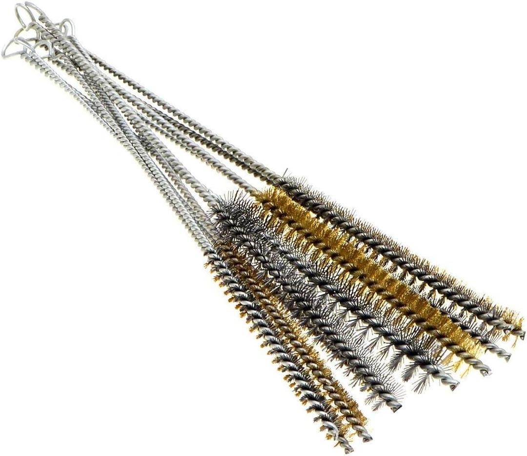YXQ 12Pcs Tube Brush Kit Stainless Steel/Brass Round Wire Pipe Cleaner Long-Handle Metal Bristle Cleaning for Auto Parts, Bottles, 12 inch X 6mm/8mm/10mm/12mm/15mm/20mm