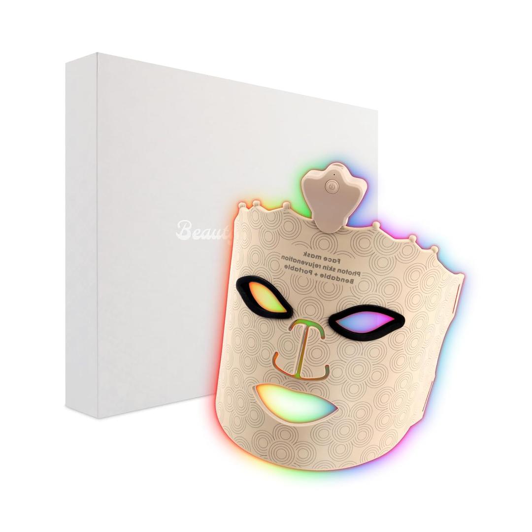 Face Mask Light Therapy, 7 Color Red Light Therapy for Face, LED Facial Light Therapy Device, Rechargeable Cordless Skin Care Face Mask for Wrinkle Reduction, Gray