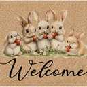 Easter Bunny Welcome Door Mat, Cute Welcome Peeps Easter Rabbit Strawberry Decorative Artificial Coco Coir Doormat for Indoor Porch Front Door Entrance Outside, 17x30 in,