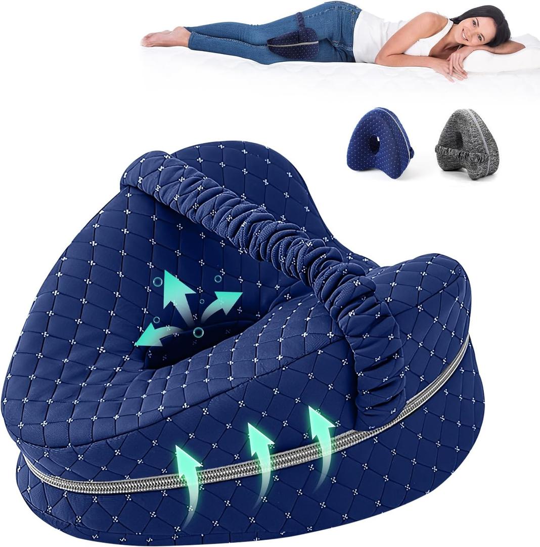 Alignment Pillows for Side Sleepers, Hip Alignment Pillow, Knee Pillow for Side Sleepers, Leg Pillows for Sleeping, Suitable for Relieving Leg, Back, Knee (Grid Blue)
