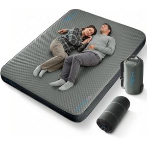 LOSTHORIZON Air & Foam Camping Mattress, Self-Inflating Sleeping Pad, 4.5" Thick, with Air Pump, Queen, Gray