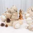 RoseCraft 12PCS Christmas Ball Ornaments, 3.14"/80MM Boho Shatterproof Linen Ornaments for Christmas Tree Hanging Decorations, for Home Rustic Party Farmhouse Xmas Decor.