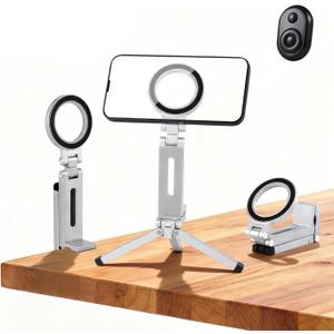 360Rotating for MagSafe Tripod Mount, Adjustable Aluminum Magnetic Foldable Cell Phone Stand Fits Vlog, Gym, Travel Essentials Accessories
