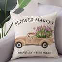 Spring Easter Pillow Covers 18x18 Set of 2 Rabbit Bunny Carrot Truck Spring Flowers Decorative Throw Pillow Covers for Home Office Sofa Bed Couch