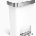 simplehuman 45 Liter / 12 Gallon Rectangular Kitchen Step Trash Can with Soft-Close Lid, White Plastic