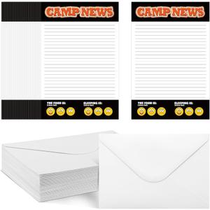 Janlaugh 80 Pcs Camp Stationery Set 40 Fill in the Papers 40 Matching Envelopes Camp Stationery Papers and Envelopes for Letter Writing Boys Girls Campers(Black Camping News)