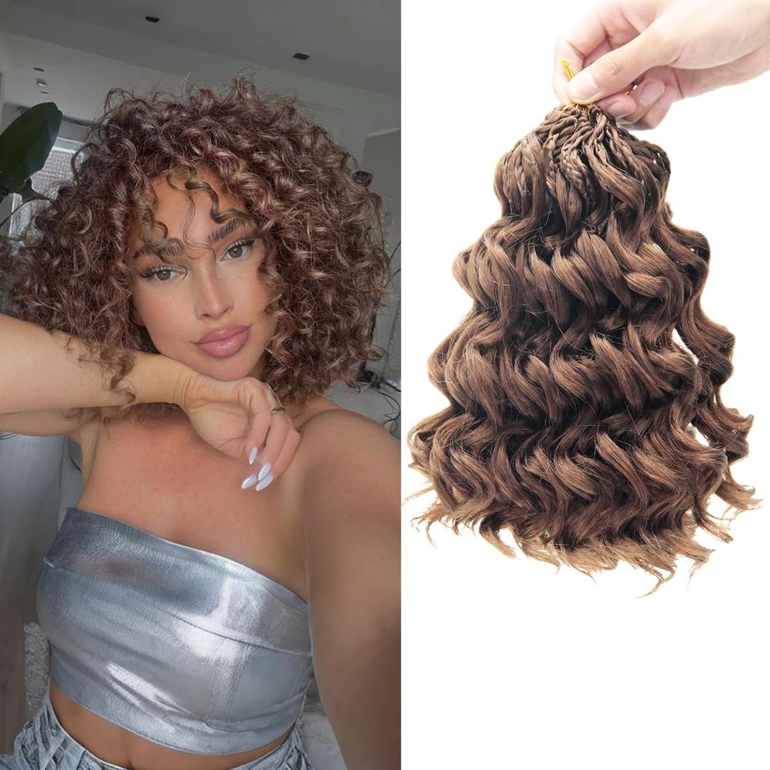 8 Packs Curly Crochet Hair for Women 10 Inch Short Pre Looped Ocean Wave Crochet Hair Deep Water Wave Twist Crochet Braids Synthetic Braiding Hair Extensions （10 Inch,#30）