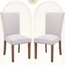 COLAMY Upholstered Dining Chairs Set of 2, Parsons Style Side Chairs with Nailhead Trim and Solid Wood Legs, Comfortable Linen Fabric for Kitchen & Dining Room – Beige