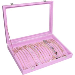 Vicoter Velvet Necklace Display Jewelry Tray 20 Hook Necklace Tray Necklace Pendant Jewelry Tray for Women and Girls (Pink)