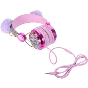 Angoily Style Boys and Girls Headphones Plush Over-Ear Headset for Girls Noise Cancelling Volume Control for Travel Car Cosplay Video Chat Phone Calls Online Classes