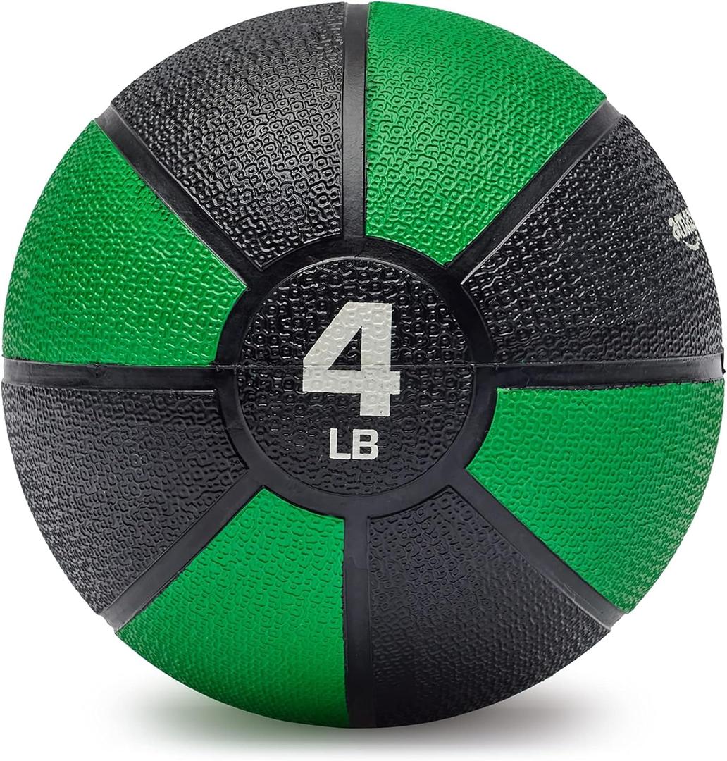 Amazon Basics Weighted Medicine Ball for Core Strength, Strength Training, Full-Body Workouts and Balance Exercises, 4 Pounds, Green/ Black