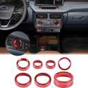 Aunginsy Center Control Knob Trim Cover Compatible with Ford Maverick 2022-2024 Air Conditioner Climate Gear Shift 4WD Engin Start Stop Headlight Volume Radio Control Switch Button Knob Ring Cover (Red(7Pcs))